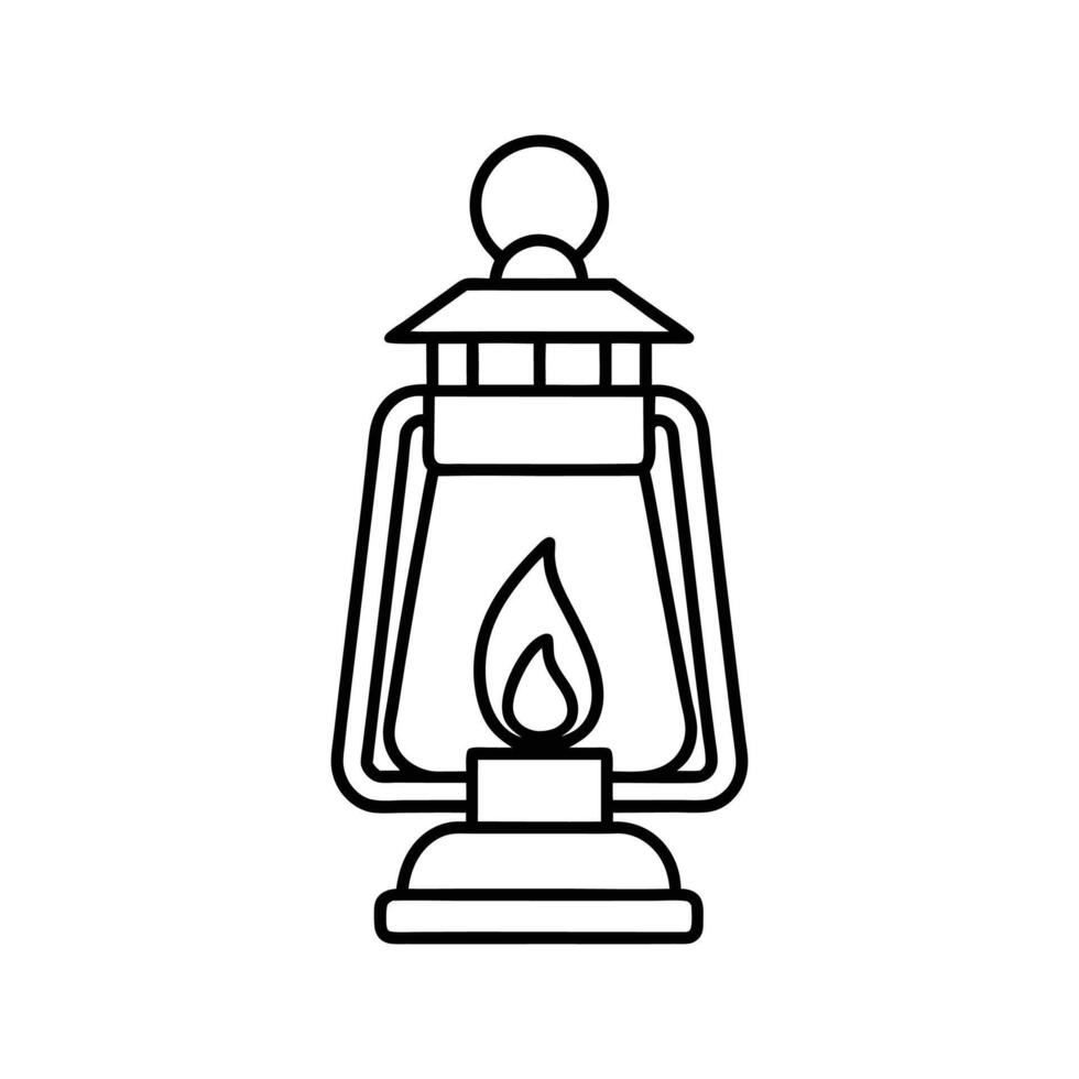 Line Art Drawing of a Lit Oil Lantern oil lamp black and white vector