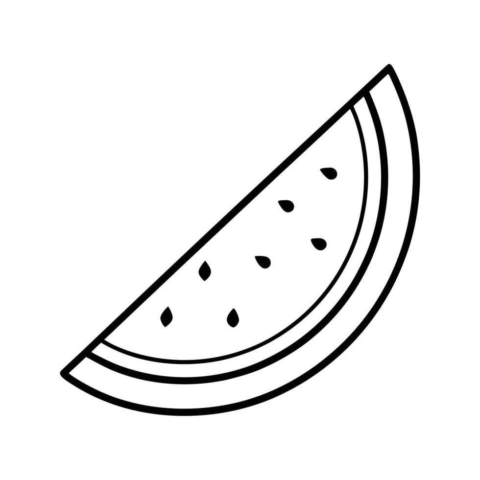 Black and White Line Drawing of Watermelon Slice fruit vector