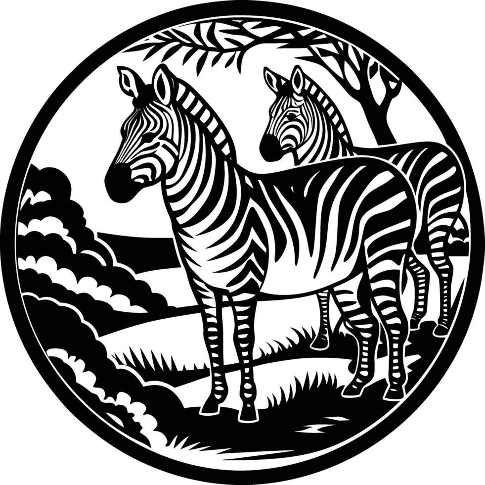 Zebras in a Circular Scene vector