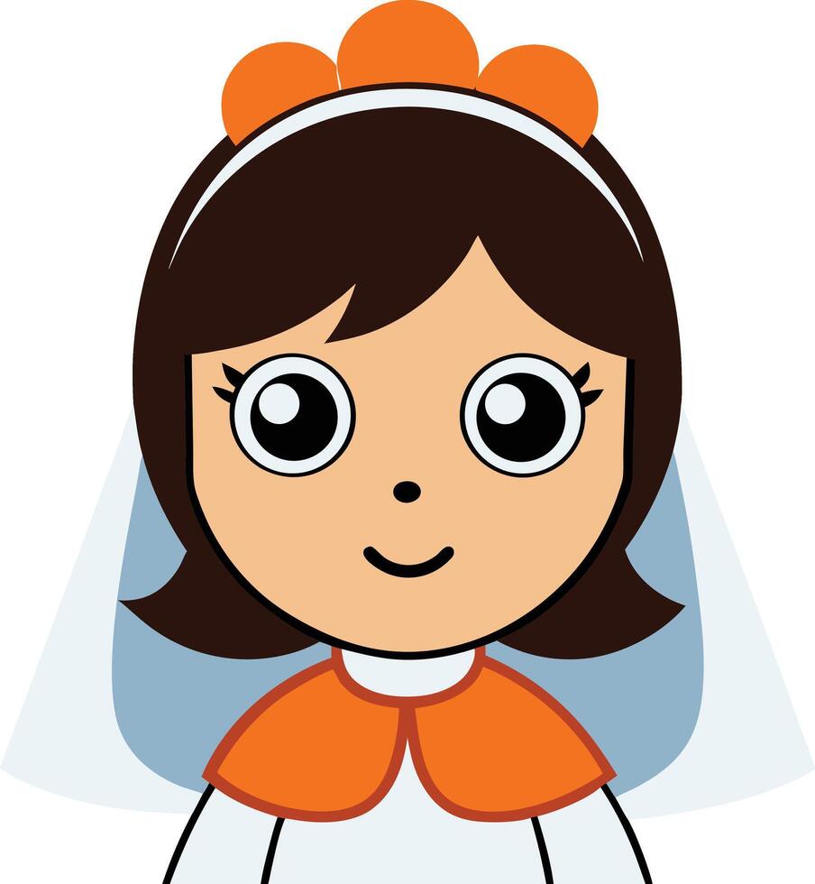 Cute Cartoon Bride with Orange Accents and Veil vector