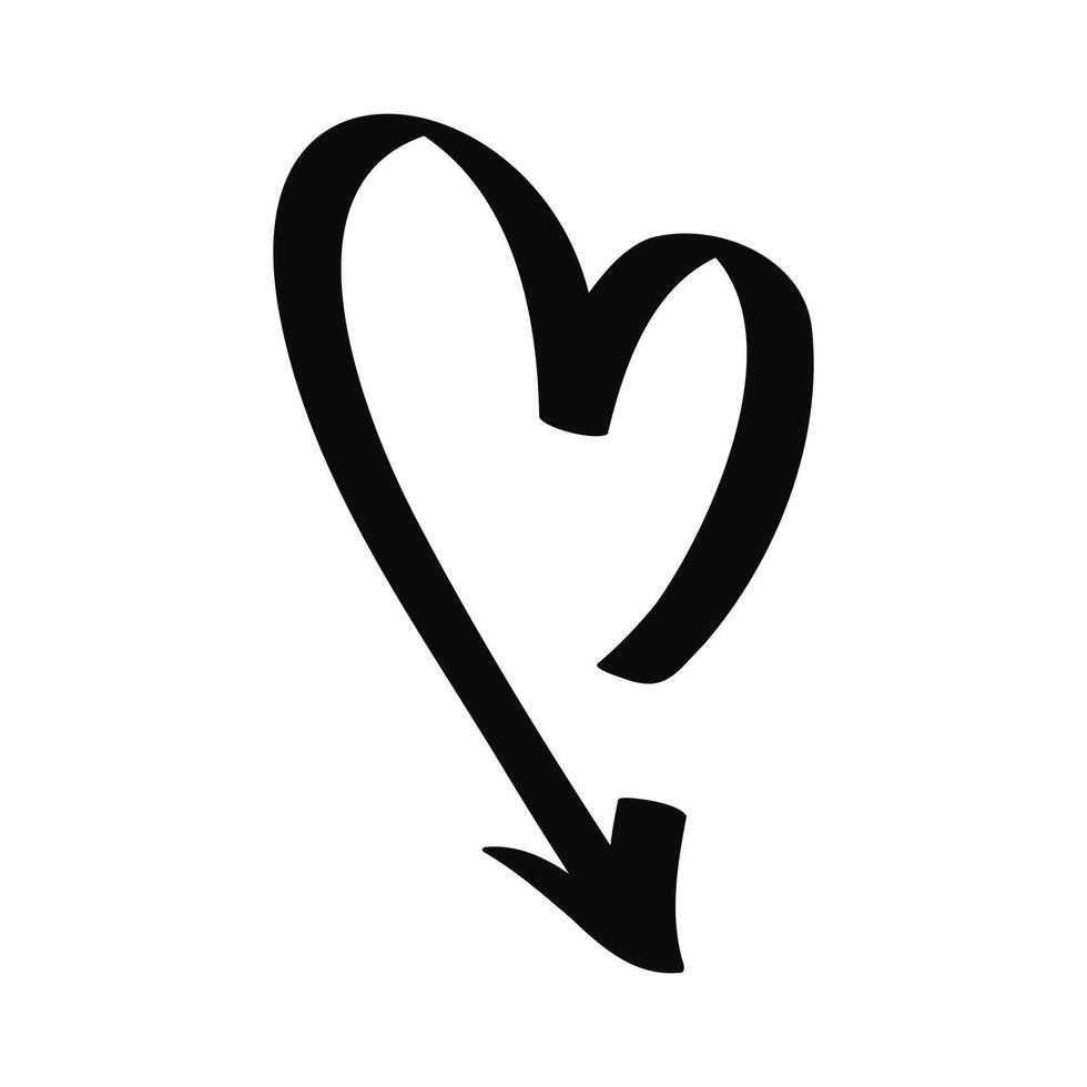 Hand drawn doodle heart shaped arrow isolated on a white background vector