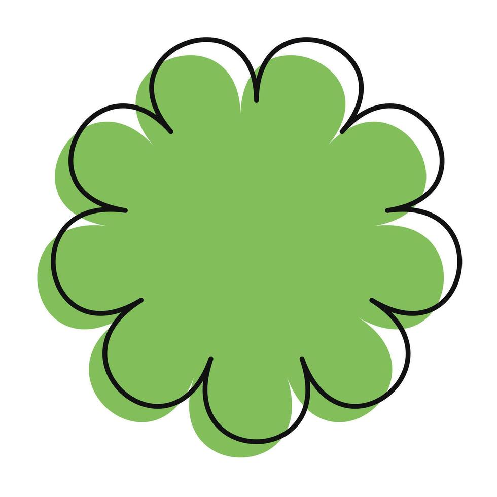 Hand-drawn green flower with solid fill and offset black outline. A playful doodle-style bloom with clean lines and bold character. vector
