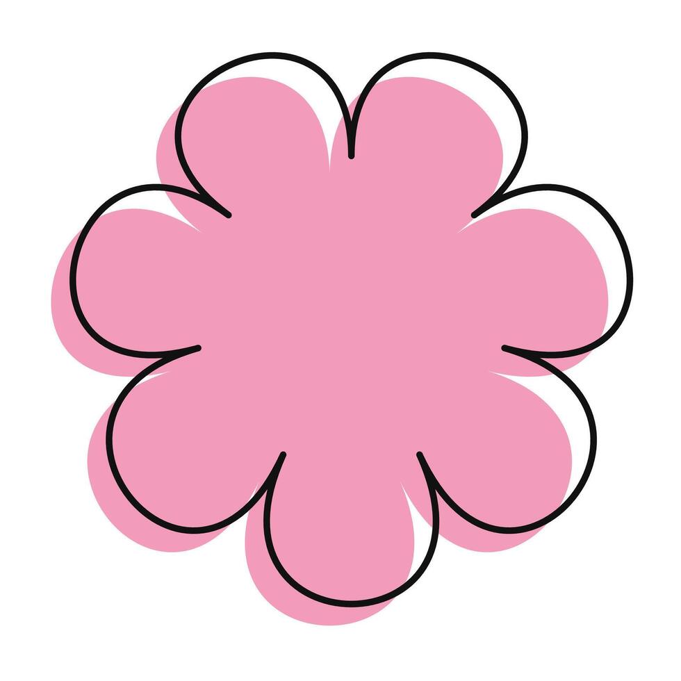 Solid pink flower with playful outline in loose black strokes. A bold, clean daisy with modern character. vector