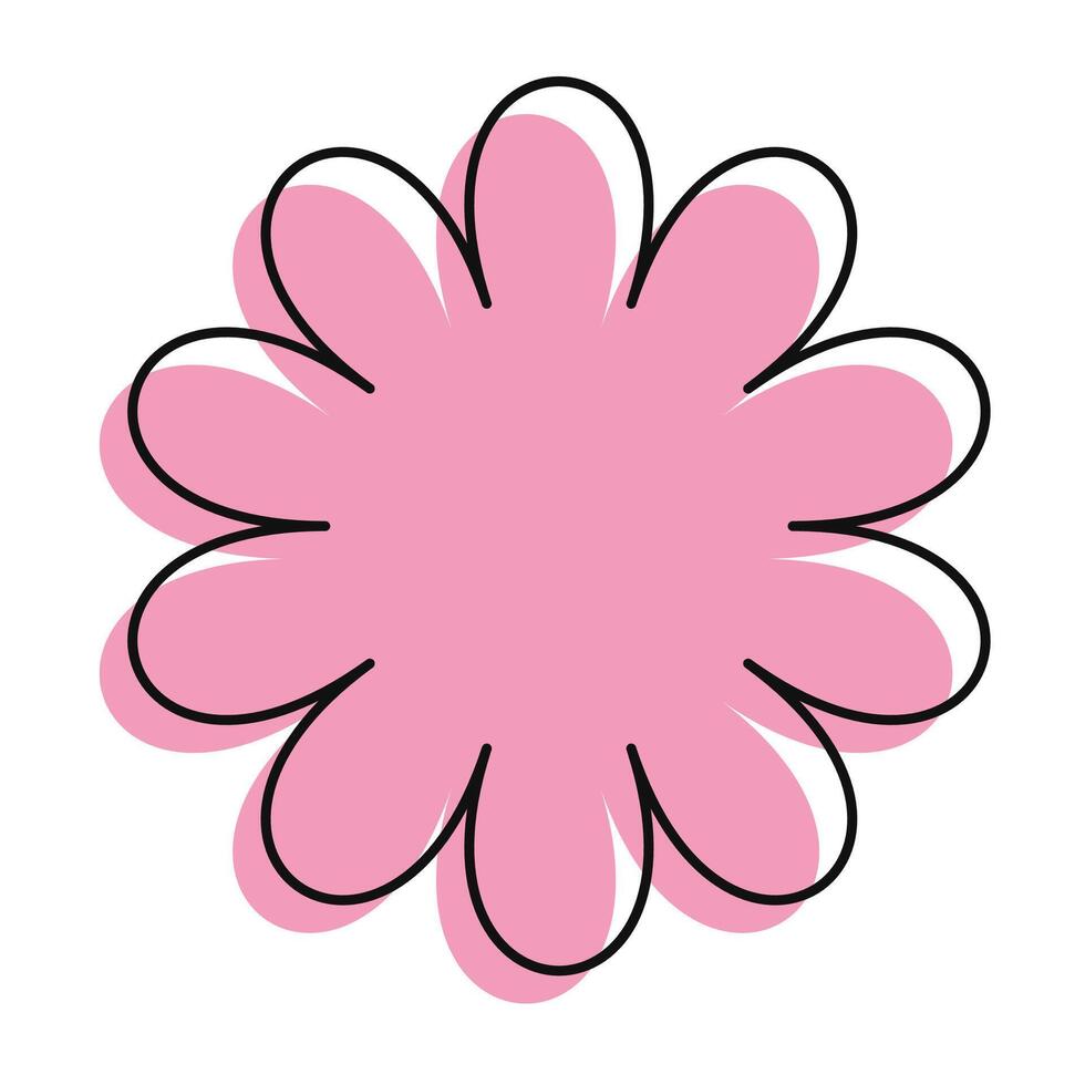 Hand-sketched pink bloom outlined in slightly shifted black. Abstract yet elegant floral detail. vector