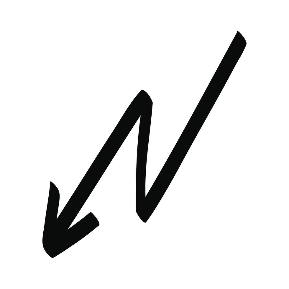 Hand drawn black doodle arrow icon in a lightning shape isolated on a white vector