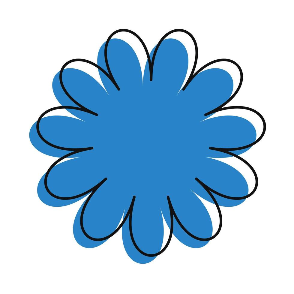 Flat blue bloom featuring minimal lines and hand-drawn texture. A stylized daisy with soft geometric rhythm. vector