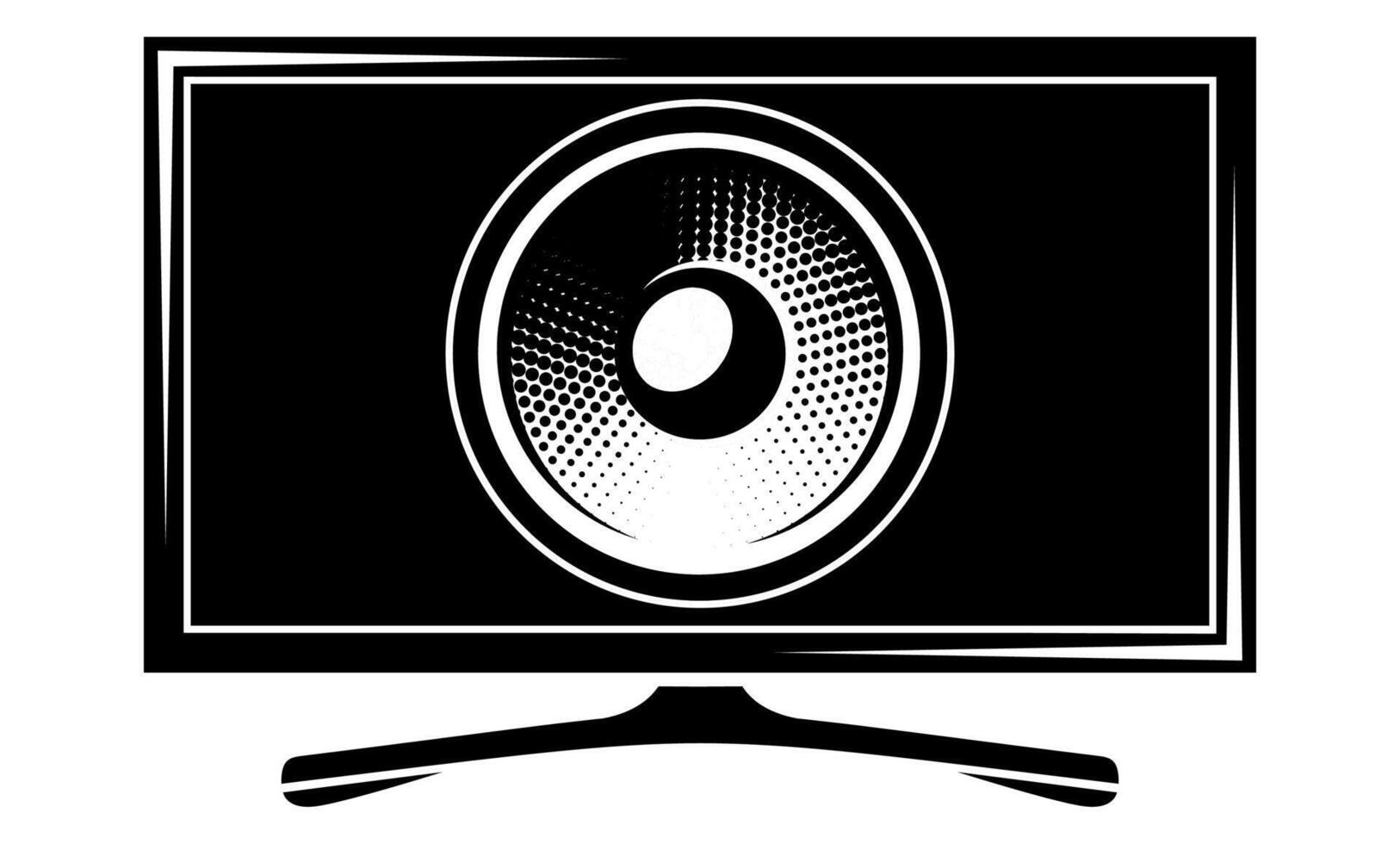 Monochrome illustration of loudspeaker inside television screen in modern comic halftone pop art style vector