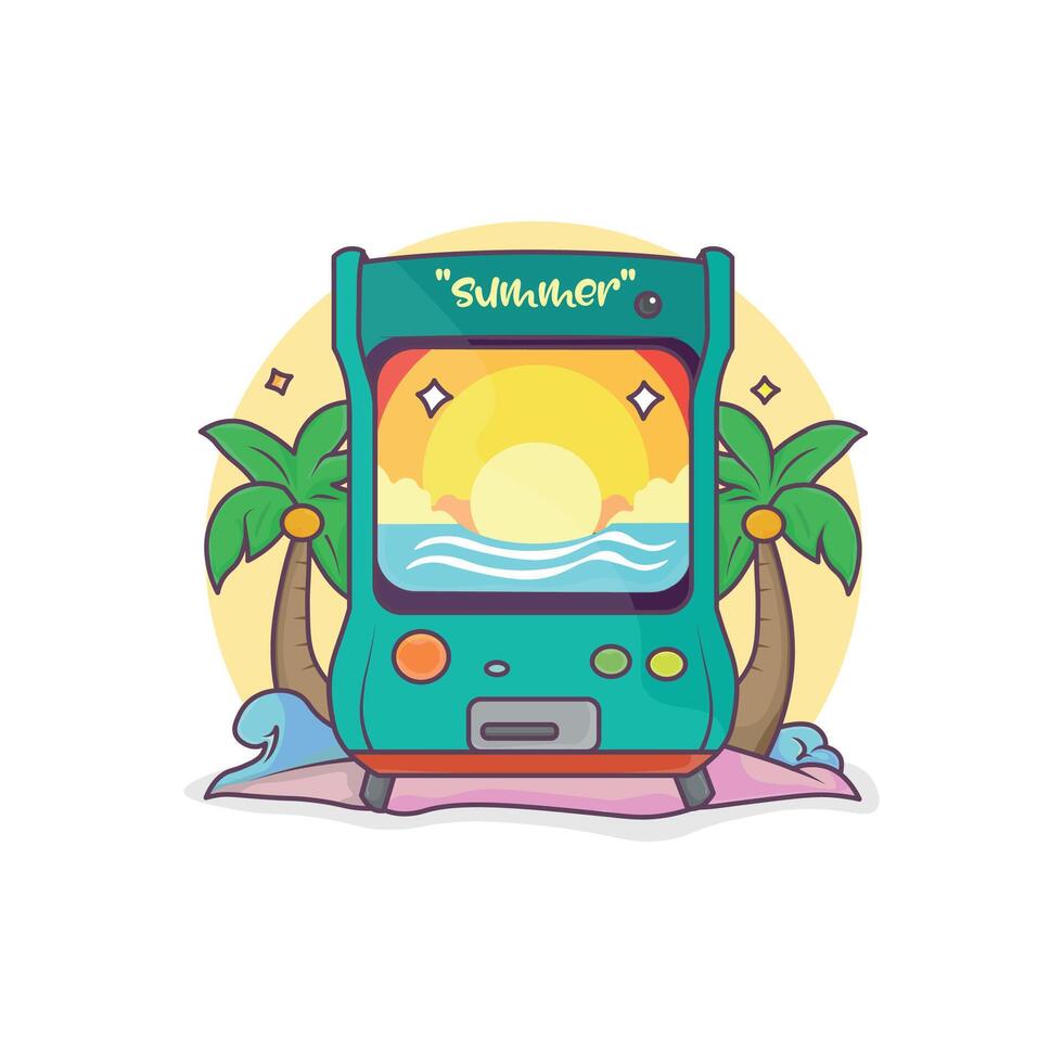 Arcade machine with summer theme vector