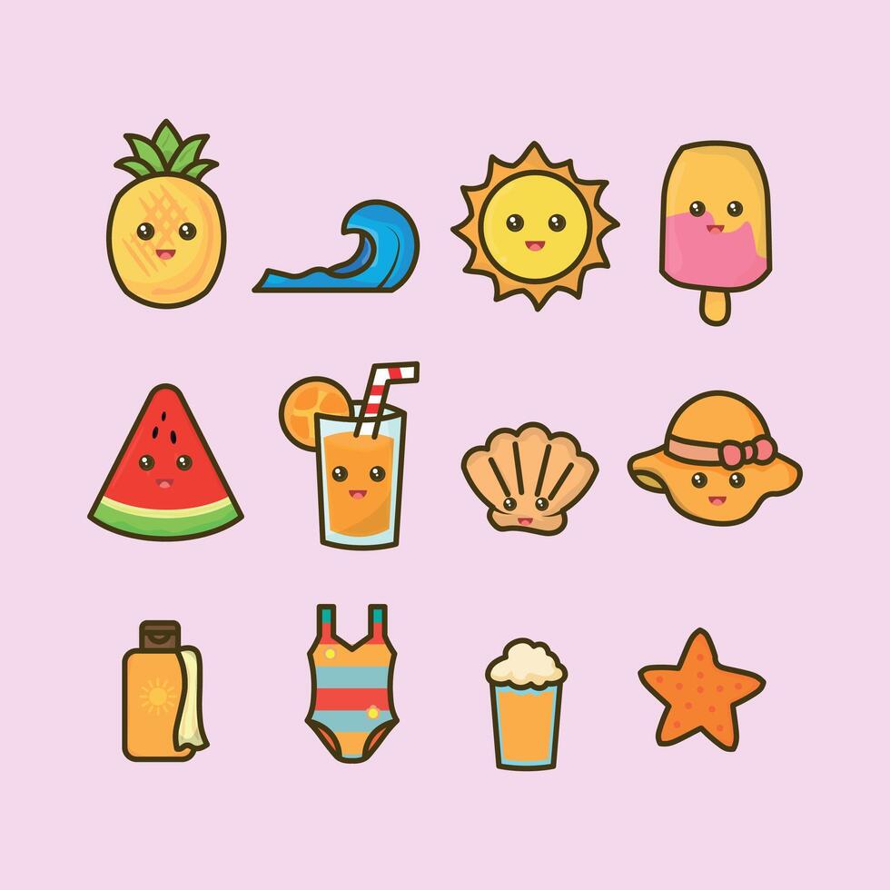 Cute Summer Icons Collection vector