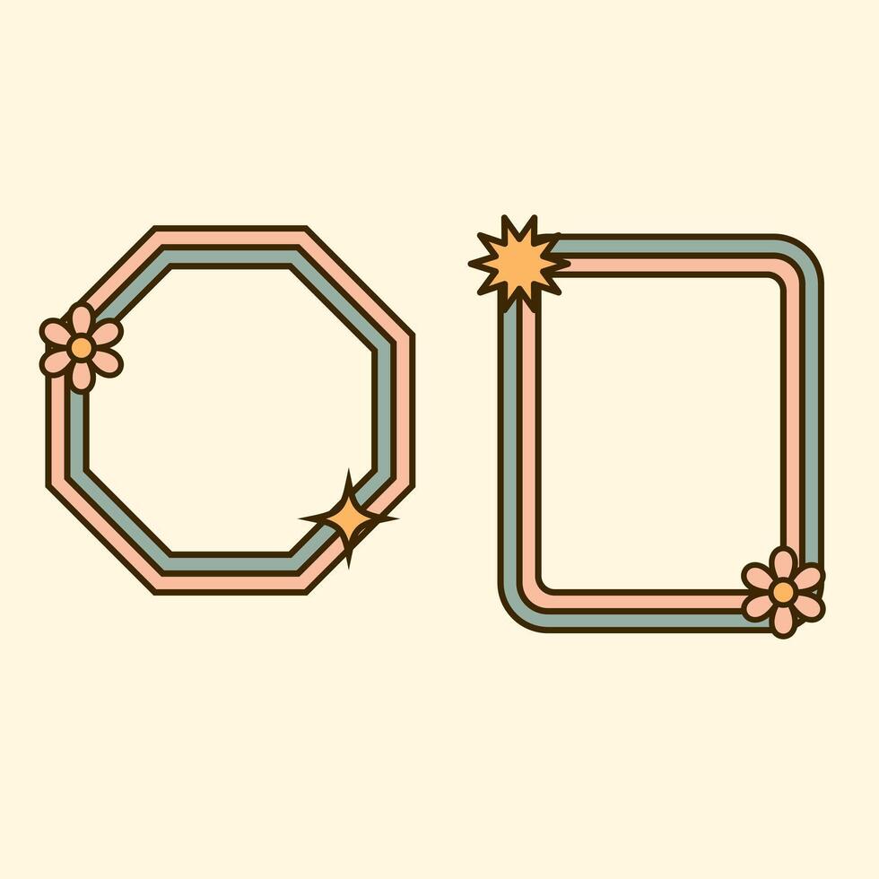 Retro Pop Art Frames Octagon and Rectangle with Floral and Sparkle Elements vector