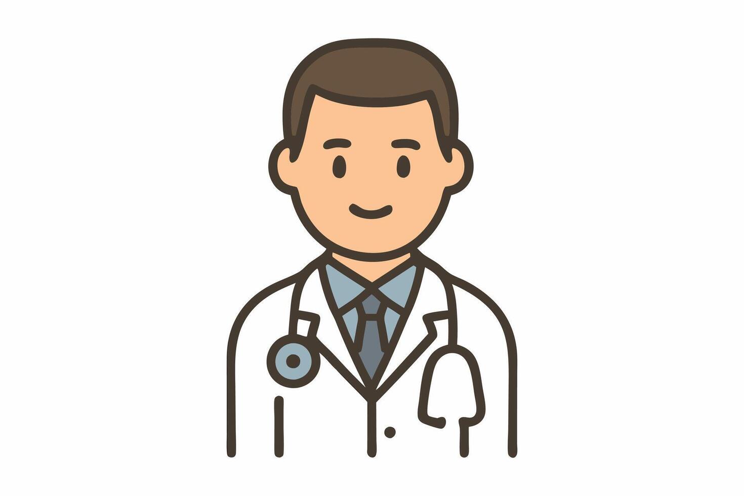 Flat icon of a male doctor in white coat with stethoscope. Minimalis illustration on transparent background vector