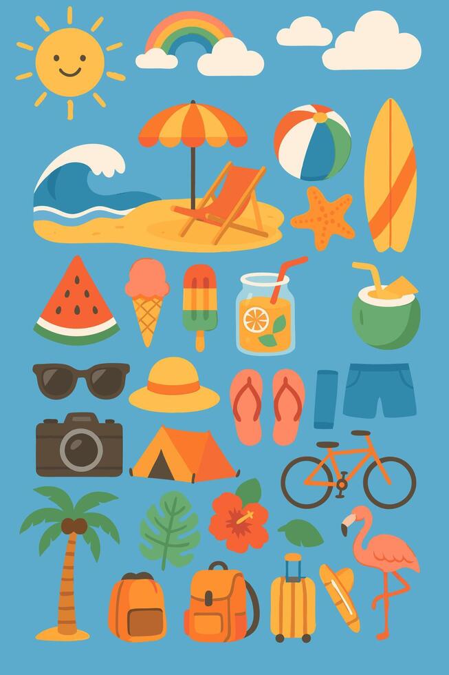 Flat Summer Vacation Elements Collection vector