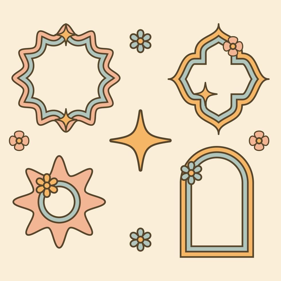 Retro Pastel Frame Collection with Flowers and Stars vector