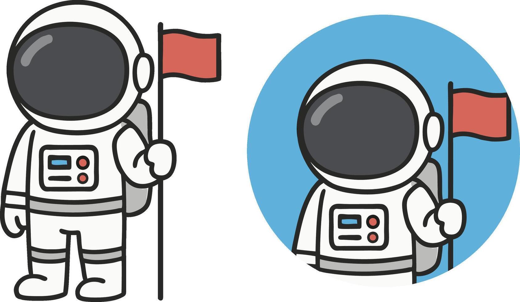 Flat icon of an astronaut wearing a spacesuit and holding a flag. Cartoon flat design on transparent background vector