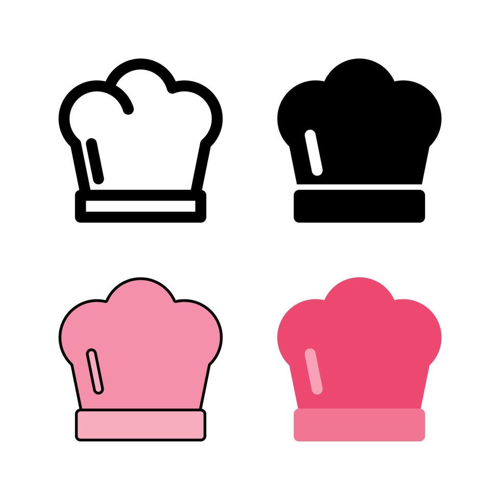 A chef hat or toque icon set, ideal for symbolizing professional chefs, cooking, culinary arts, and restaurant themes. vector