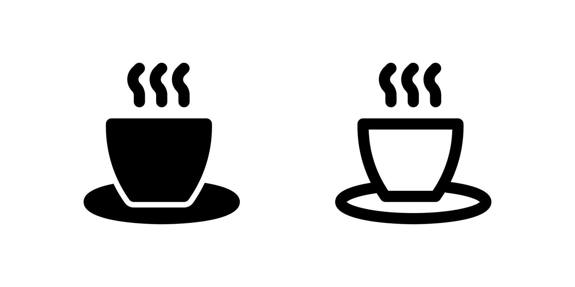 Cafe Icon Set. A black glyph and outline icon of a coffee cup, representing cafe or dining services. vector