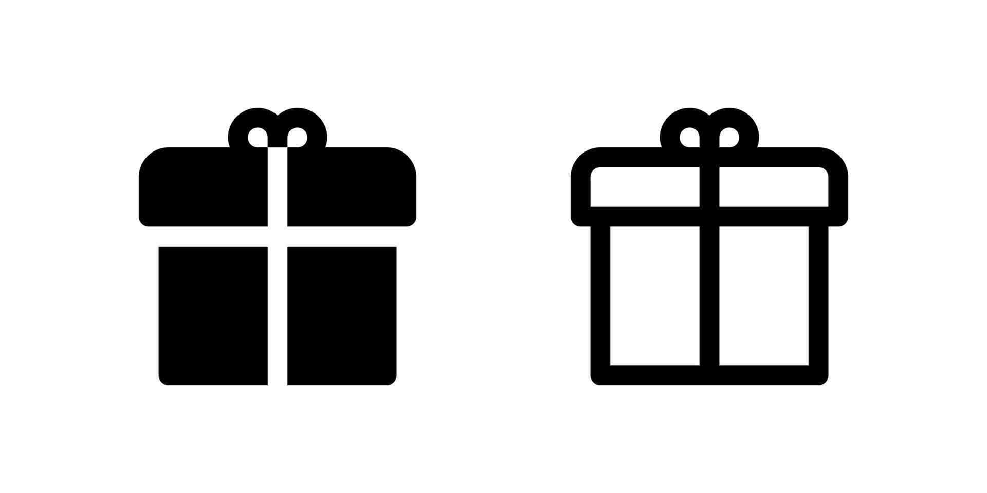 Two black line icons of wrapped gift boxes with bows. Symbolizes gifts, presents, celebrations, holidays, or rewards. Suitable for e-commerce, events, or loyalty programs. vector