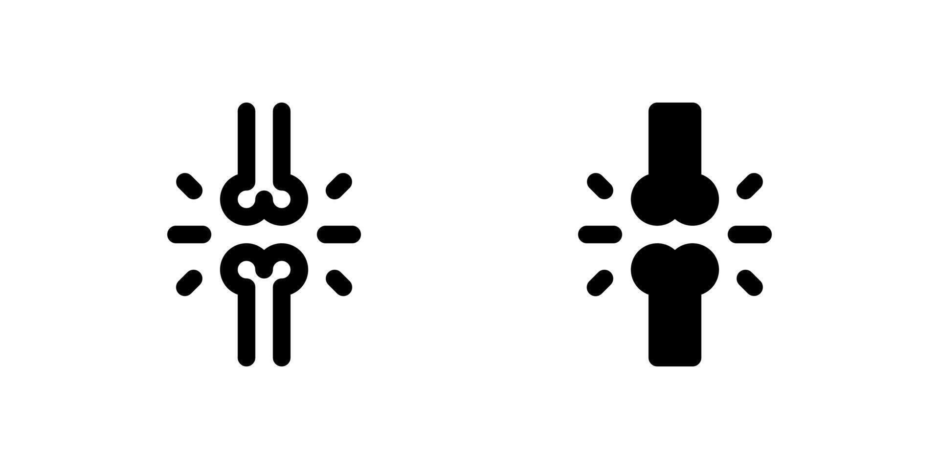 Bone Icon Set. A black glyph and outline icon of a bone, representing skeletal health or anatomy. vector