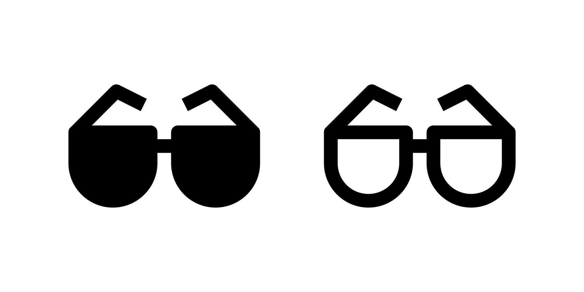Two stylish black icons featuring distinct designs of classic sunglasses. Perfect for fashion, accessory stores, holiday travel promotions, or summer-themed applications and websites. vector