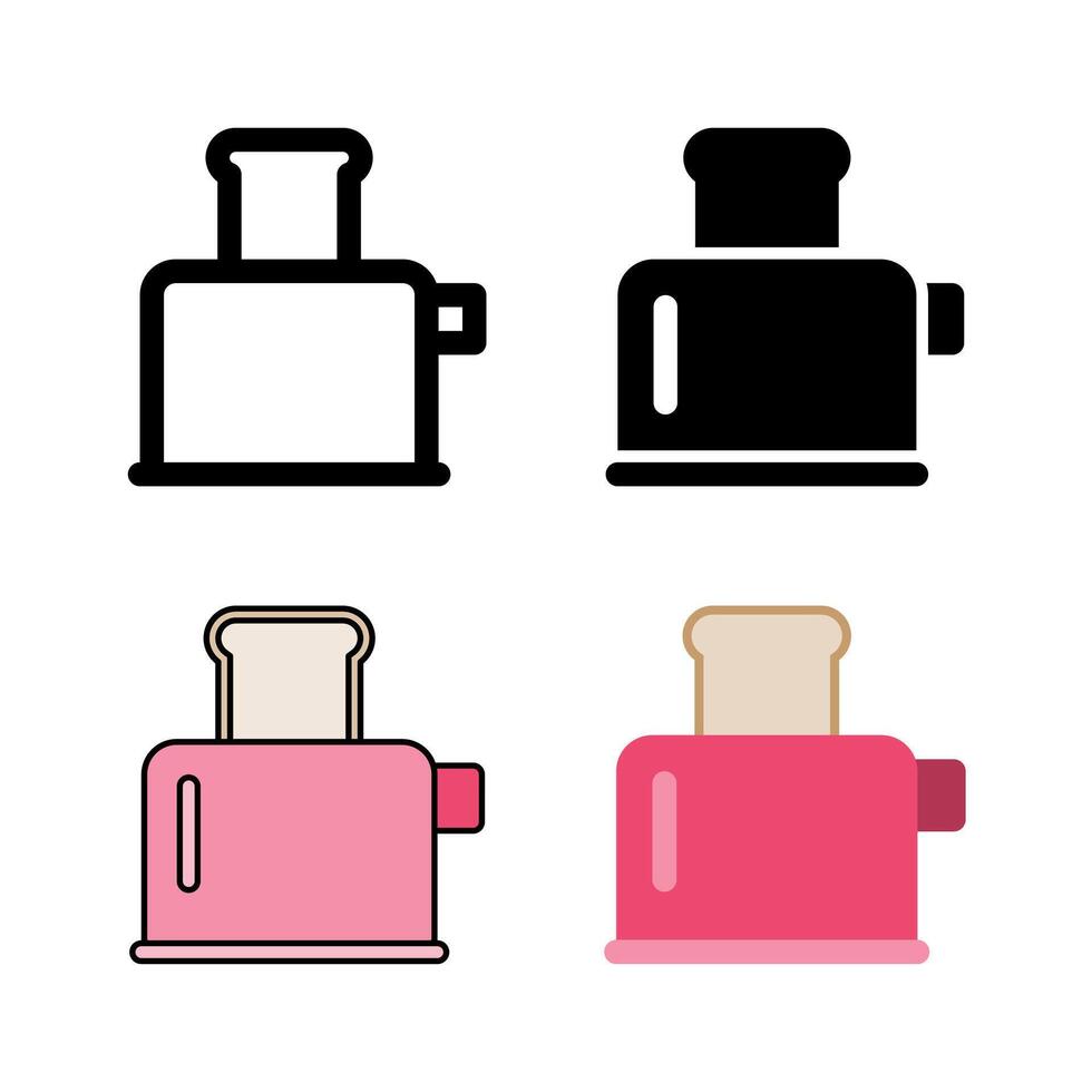 A toaster appliance icon set, ideal for breakfast, toast preparation, and kitchen appliances. vector