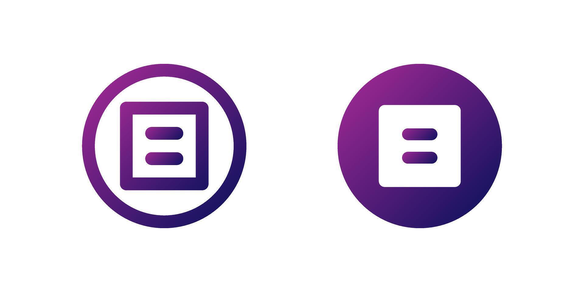 Playlist Icon Set. A purple gradient icon with horizontal lines and a play symbol, indicating a playlist in music or applications. vector
