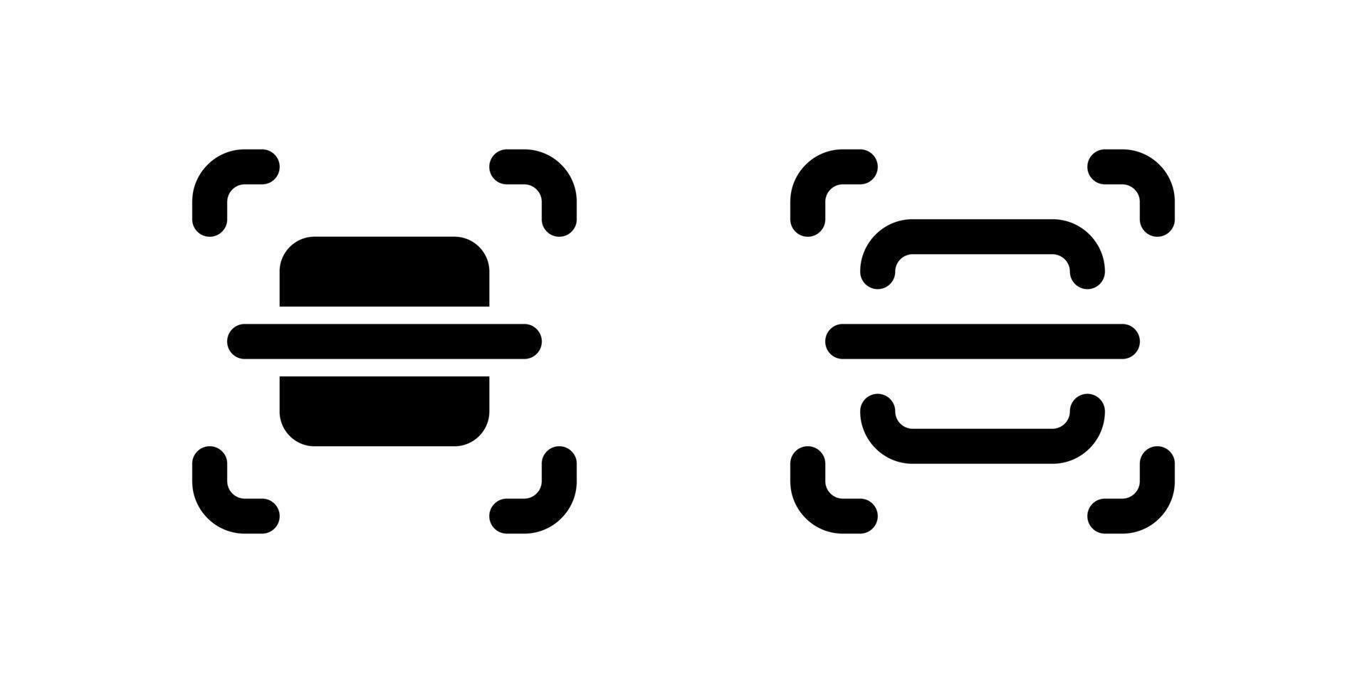 Scan Icon Set. A black glyph and outline icon of a scan symbol, representing barcode or QR scanning. vector