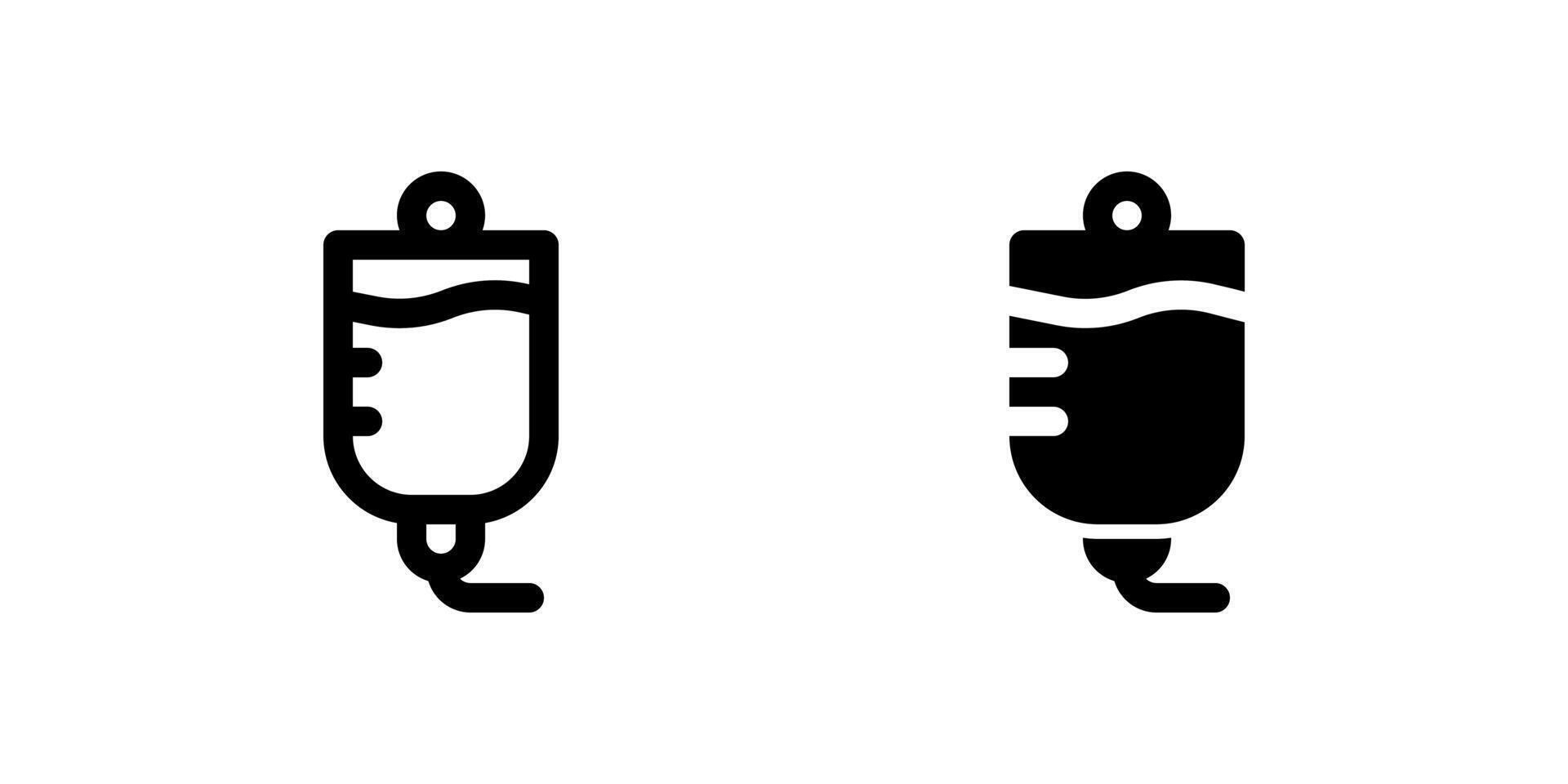 Serum Icon Set. A black glyph and outline icon of a serum bag, representing medical treatment. vector