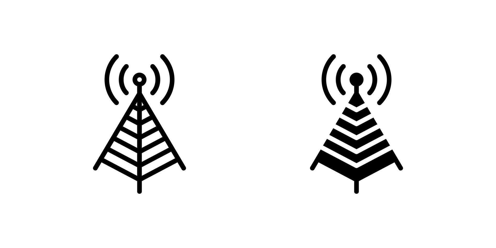 Antenna Icon Set. A black icon of an antenna, representing signal reception. vector
