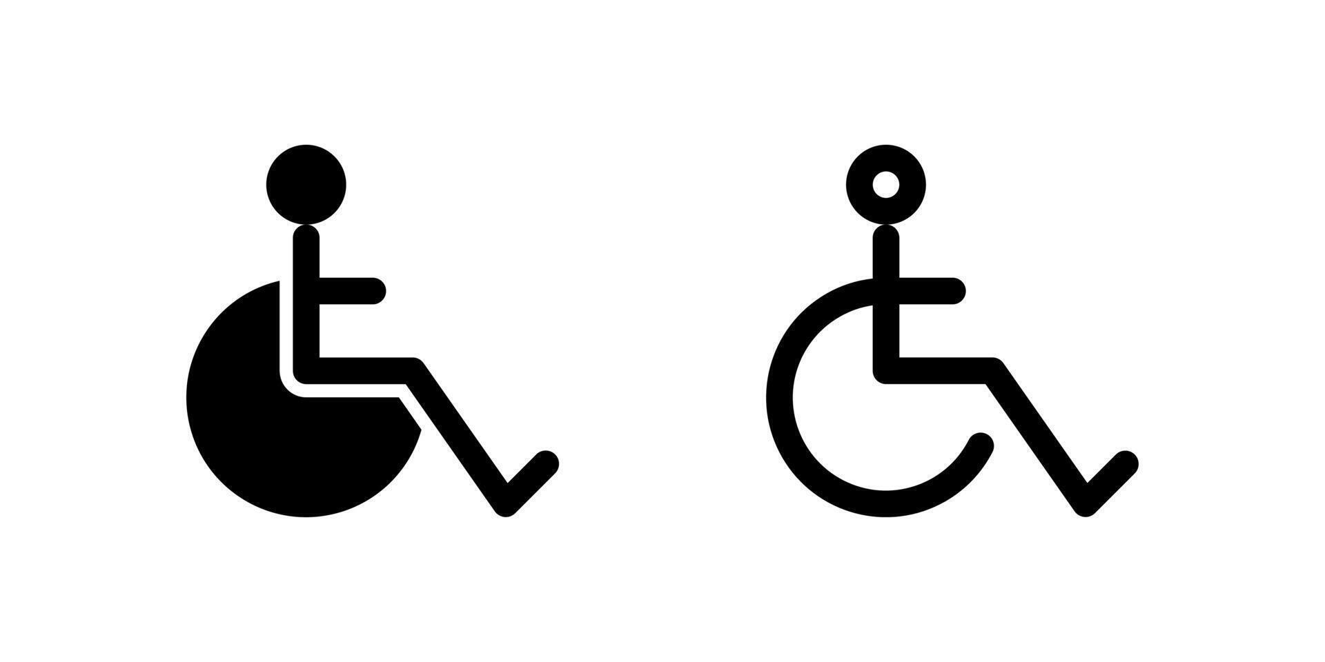 Disability Icon Set. A black glyph and outline icon of a wheelchair, representing accessibility. vector