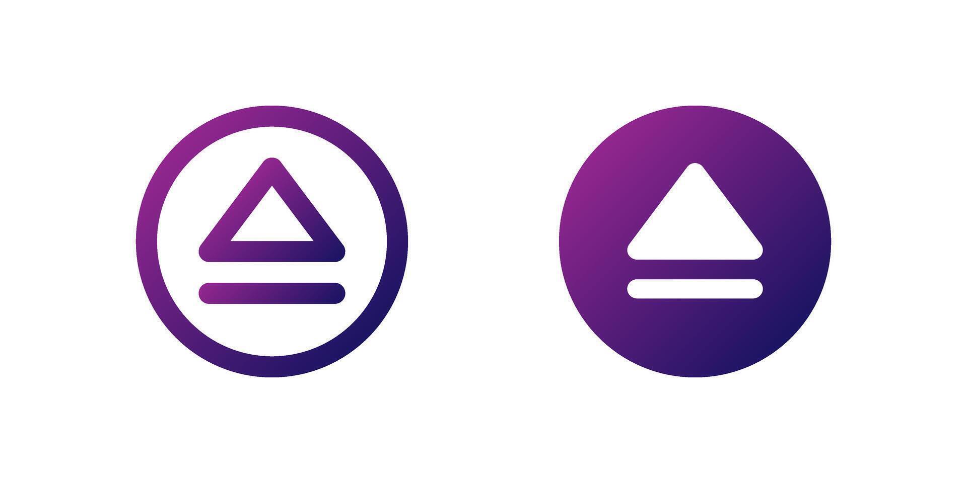 Play Open Icon Set. A purple gradient icon of a right-facing triangle, symbolizing play or open functions in digital interfaces. vector