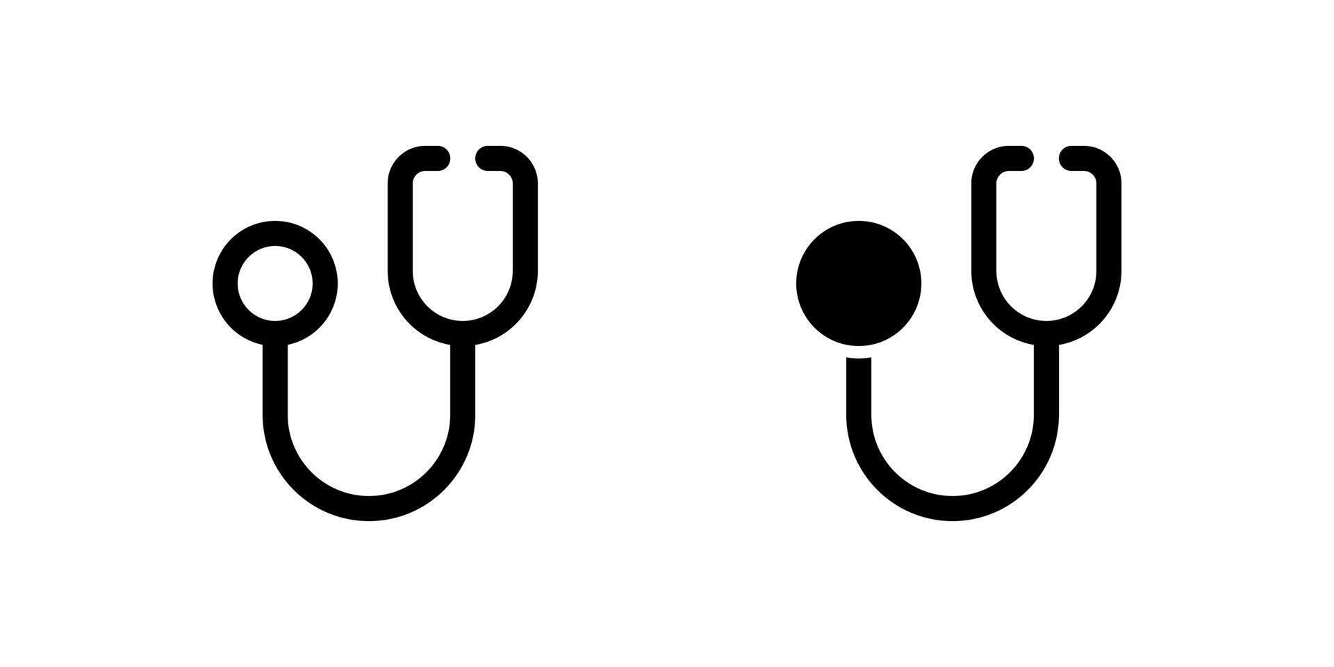 Stethoscope Icon Set. A black glyph and outline icon of a stethoscope, representing medical examination. vector