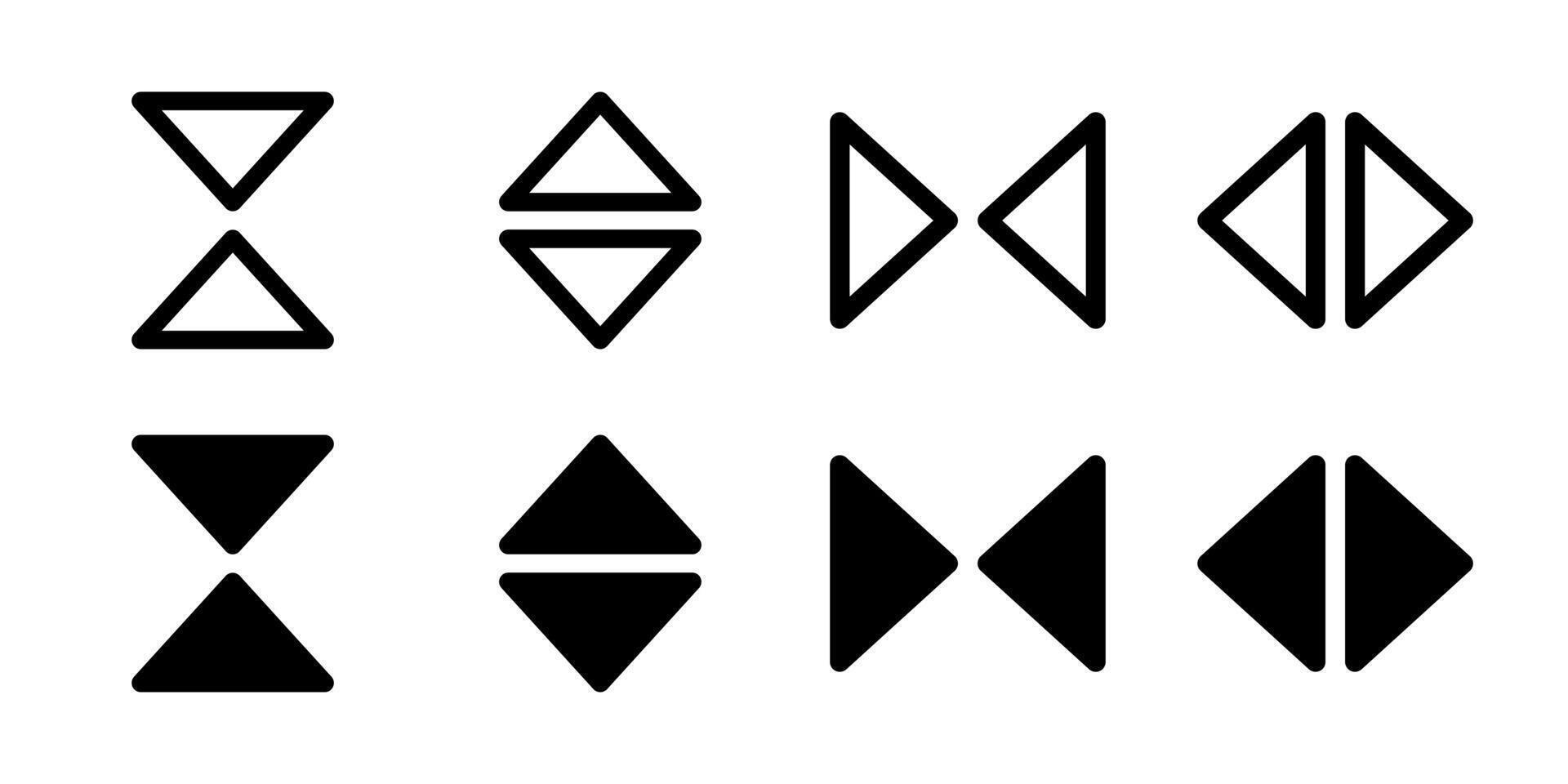 Vice Versa Arrows Icon Set. A black glyph and outline icon of opposing arrows, indicating reverse direction. vector