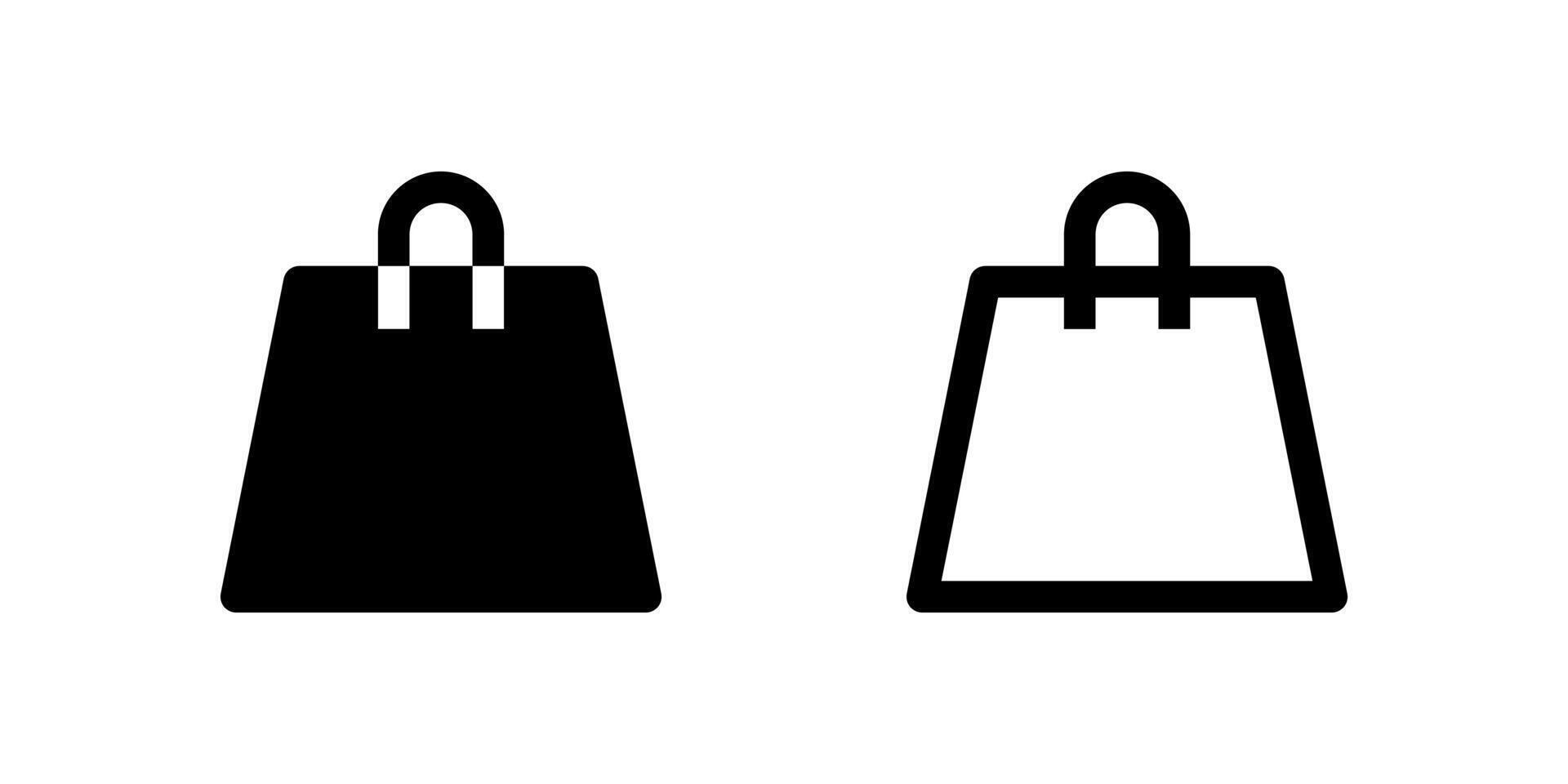 Two black silhouette icons of standard shopping bags with handles. Suitable for e-commerce, retail, shopping cart features, sales, or any consumer-related digital content. vector