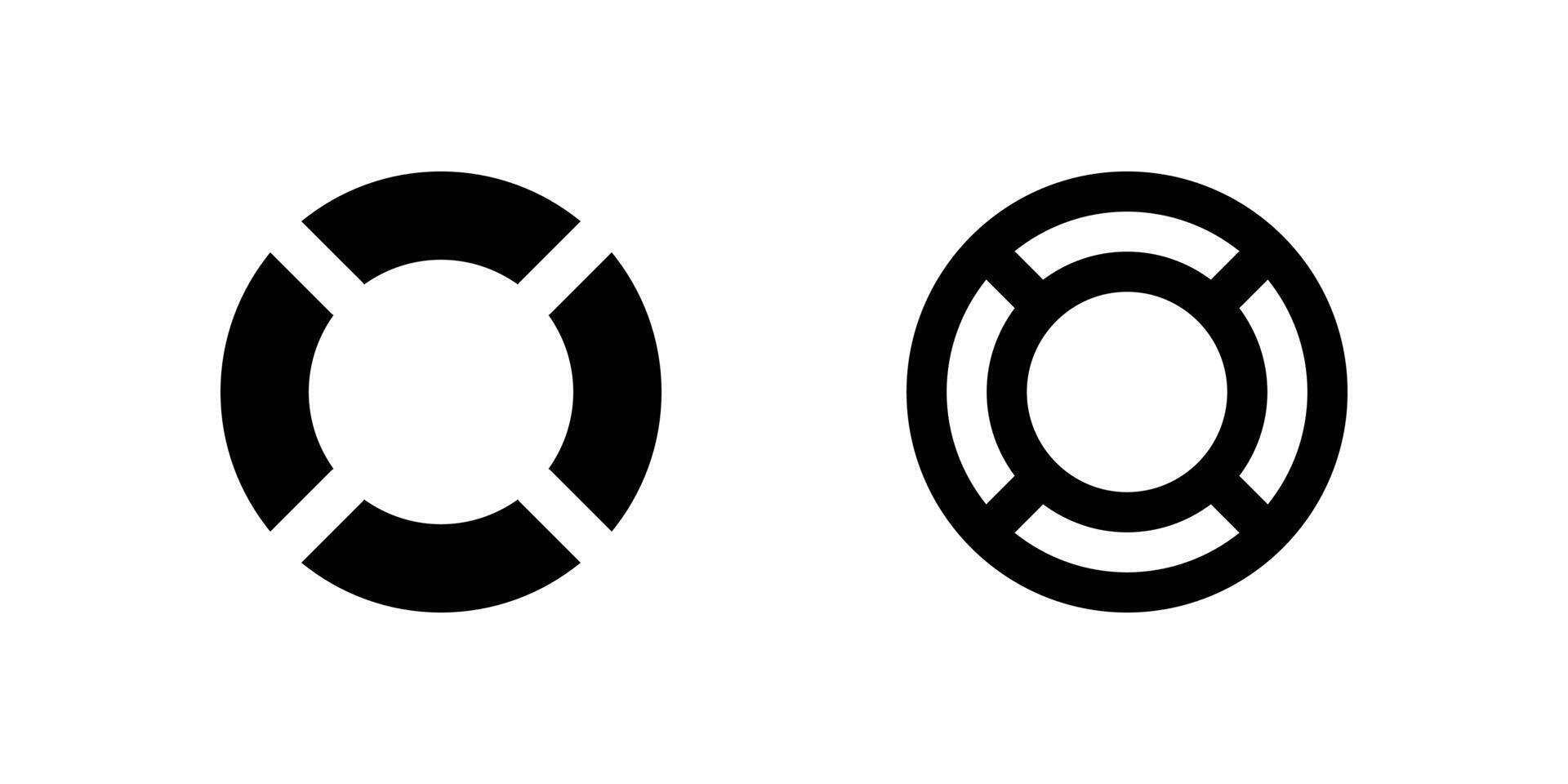 Help Icon Set. A black glyph and outline icon of a lifebuoy mark, indicating help or support. vector