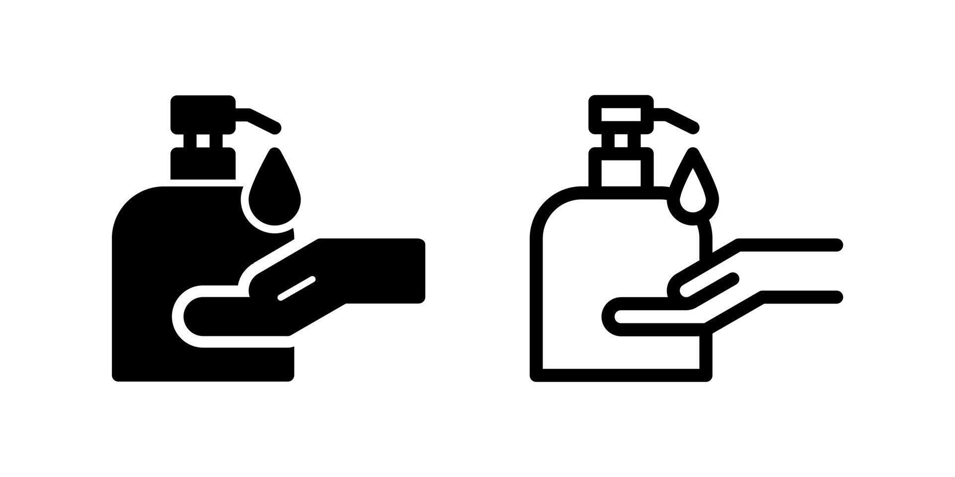 Gel Icon Set. A black icon of a hand applying gel, representing hygiene or sanitization. vector