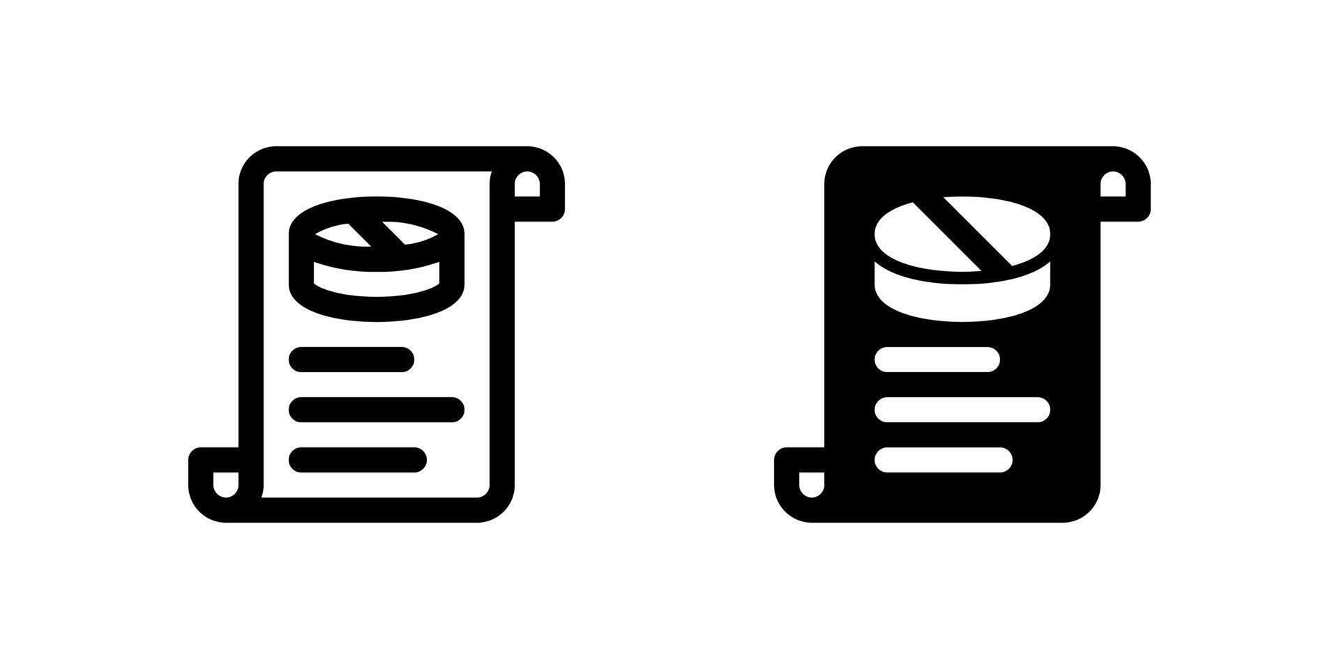 Prescription Icon Set. A black glyph and outline icon of a prescription, representing medical instructions. vector