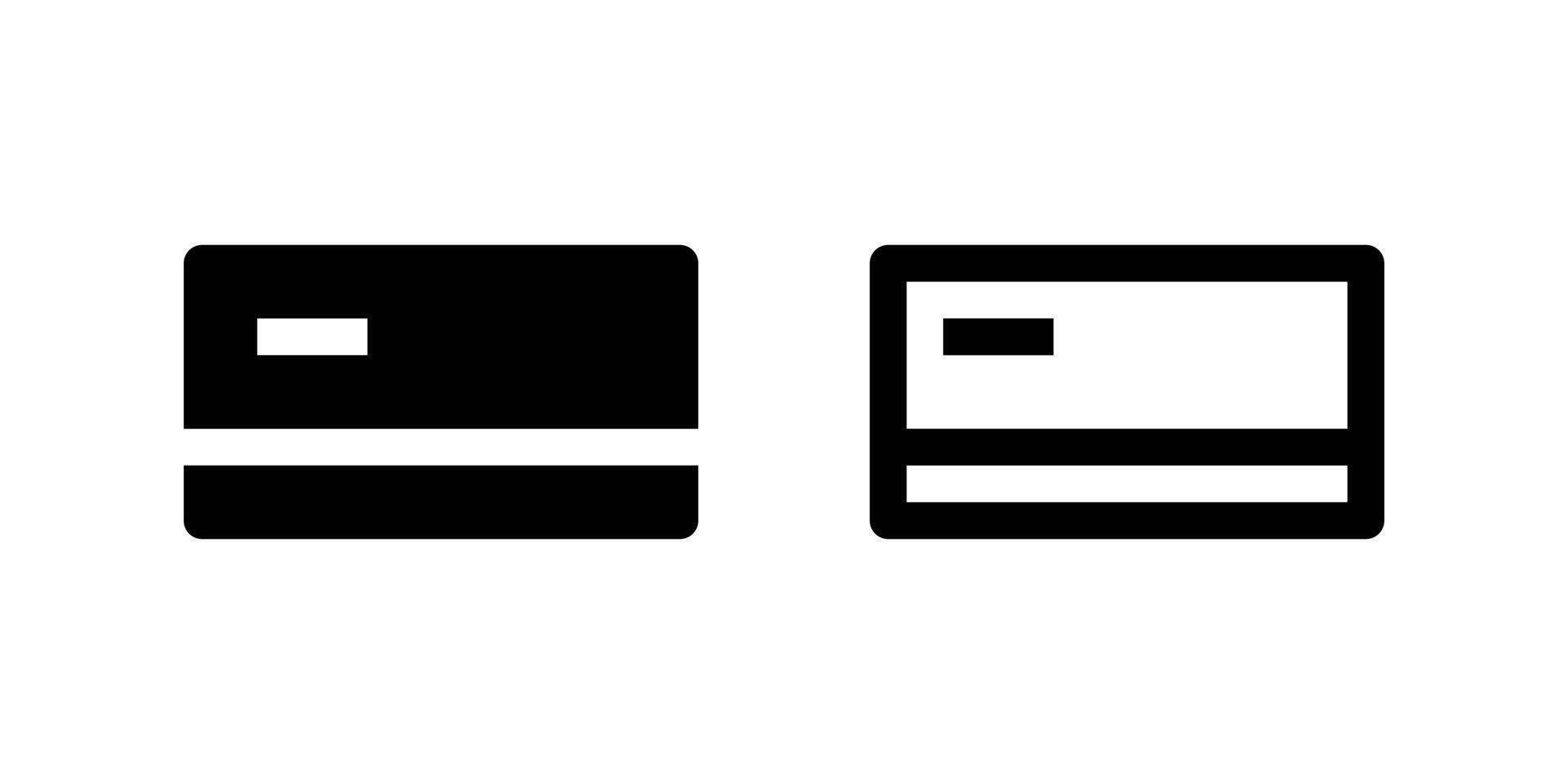 Two black icons of generic payment cards, credit or debit cards. Essential for payment gateways, e-commerce checkout, banking apps, or financial services. vector