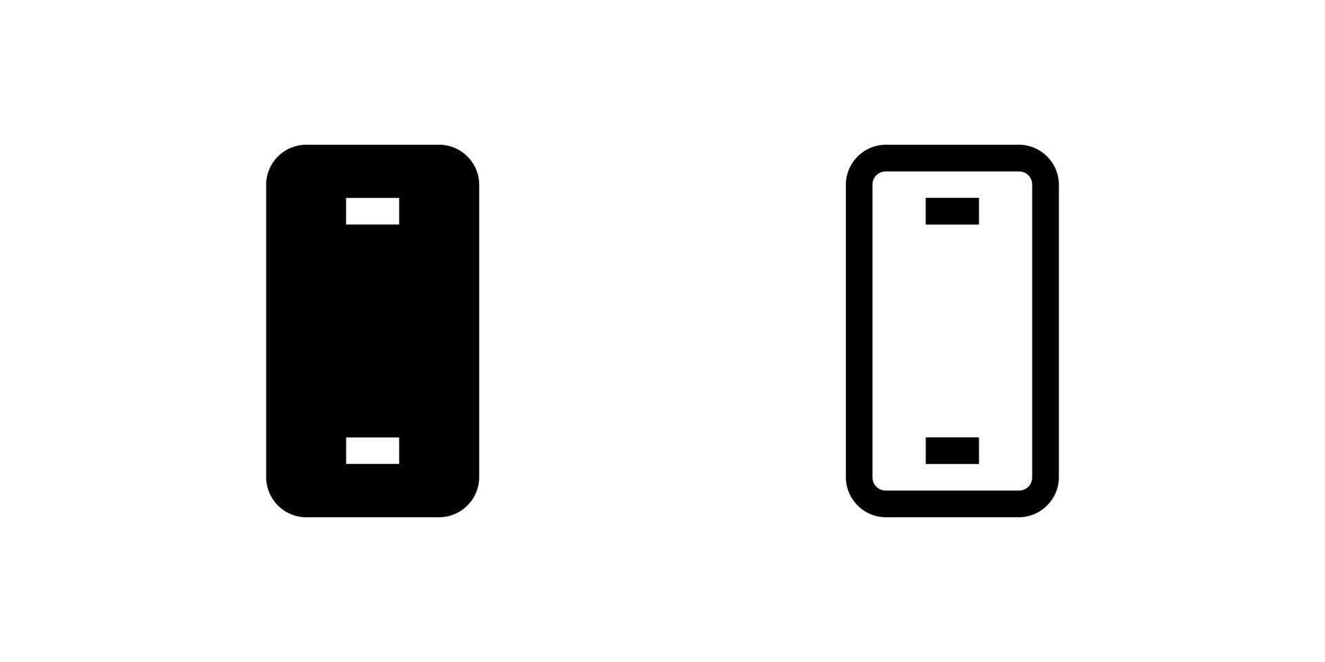 Two black line icons of smartphones, representing mobile devices, apps, communication, or technology. Versatile for tech websites, mobile development, or responsive design. vector