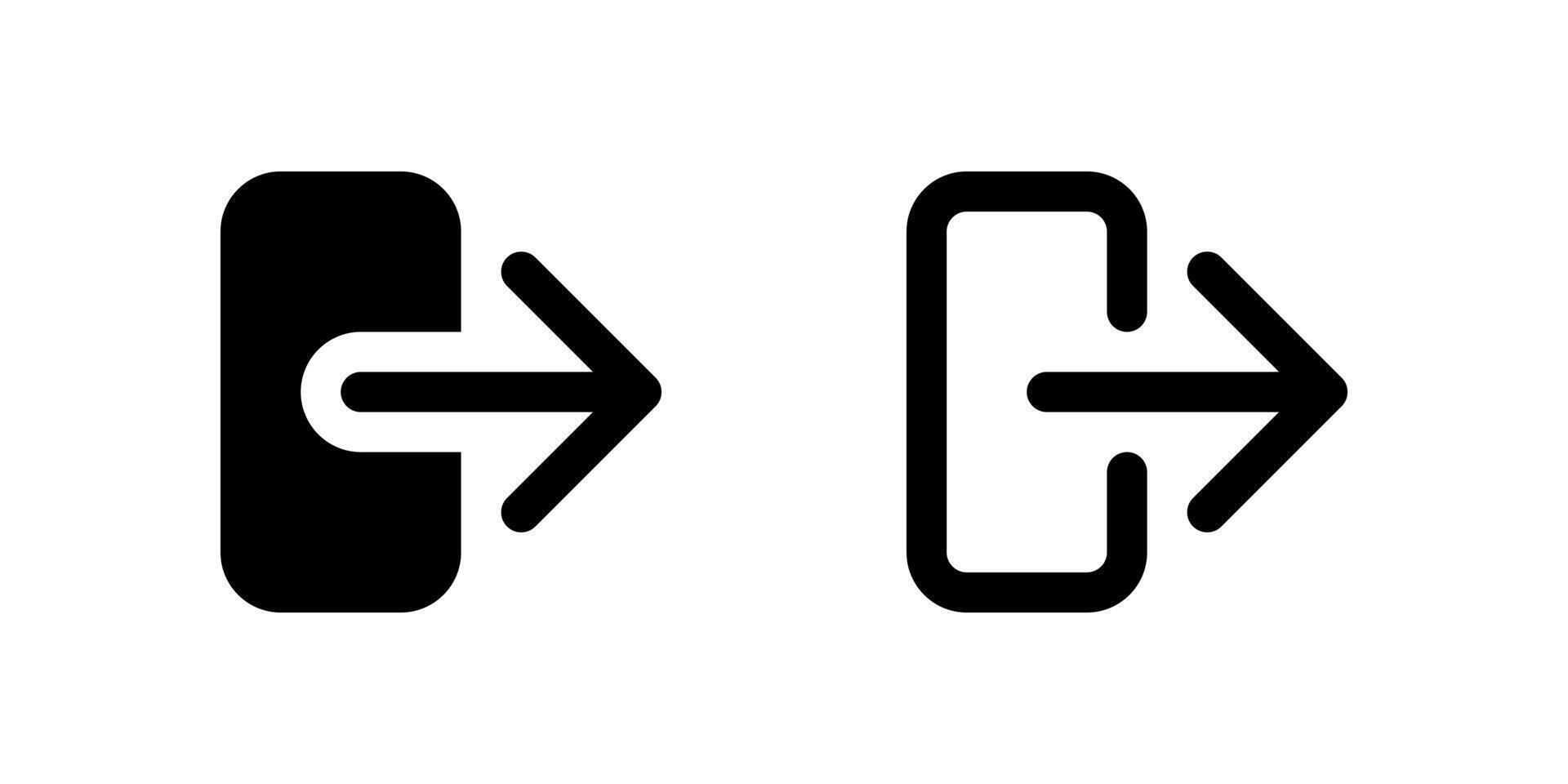 User Logout Icon Set. A black glyph and outline icon of a logout arrow, indicating sign-out. vector