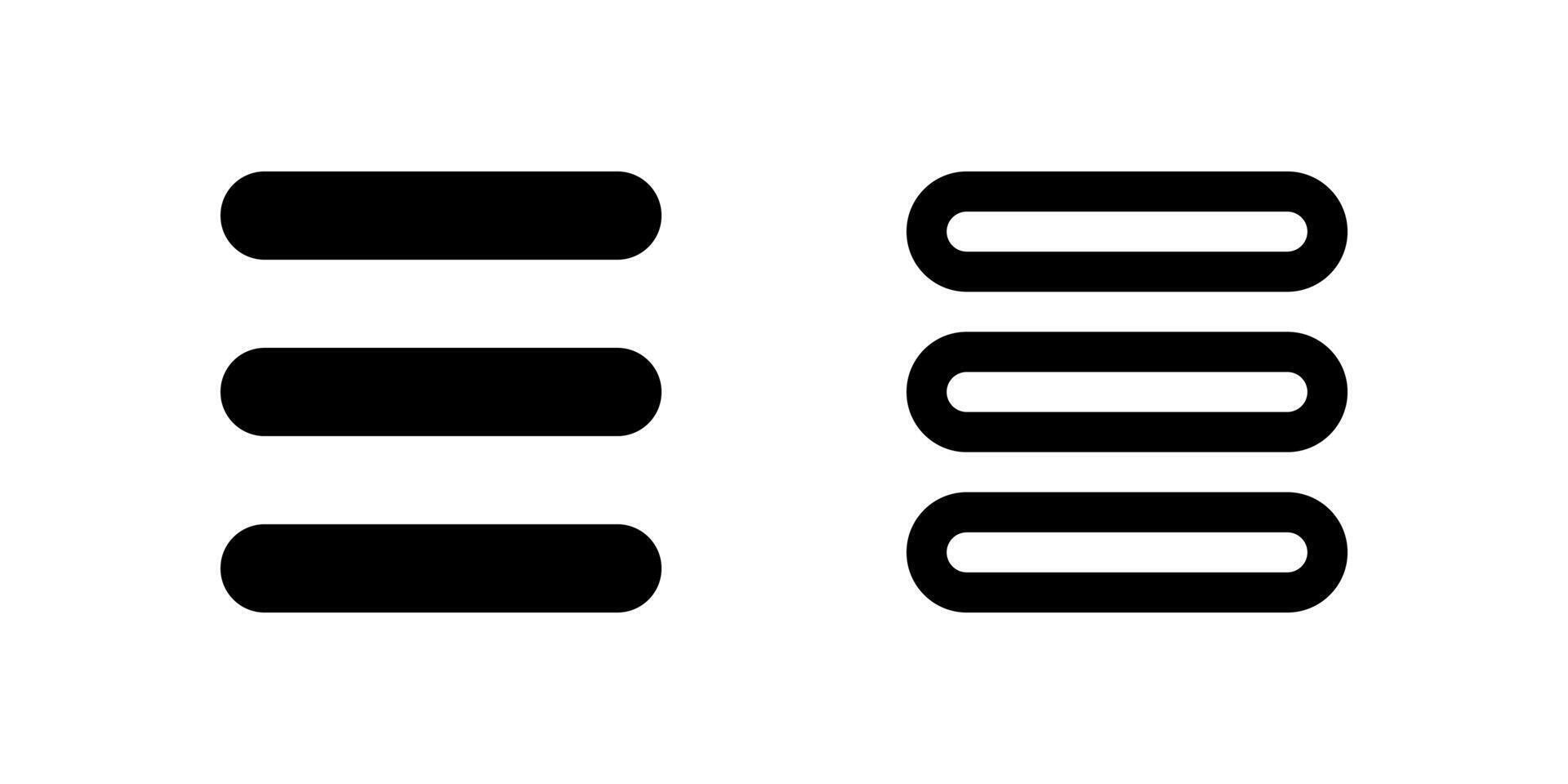 List View Icon Set. A black glyph and outline icon of a list layout, representing a view option. vector