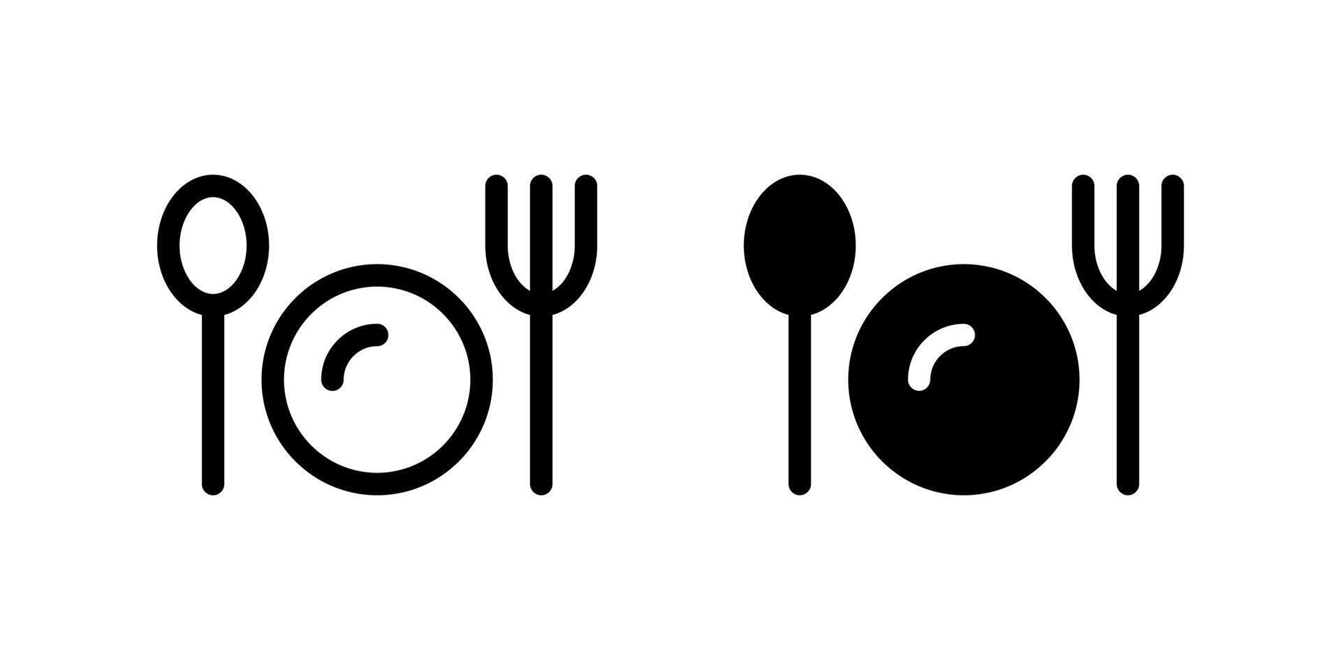 Cutlery and Plate Icon Set. A black icon of cutlery and a plate, representing dining or restaurant services. vector