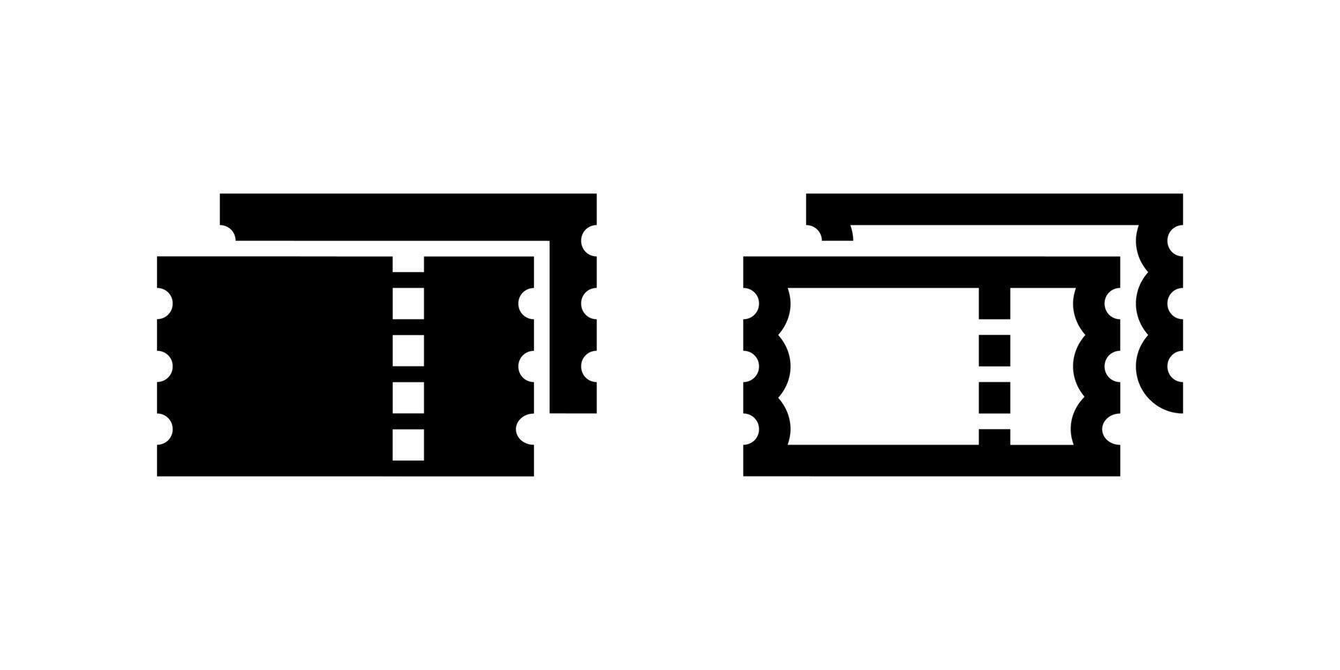 Two black line icons of a voucher or coupon with a dotted tear line. Represents discounts, coupons, special offers, or gift certificates. Ideal for promotions, retail, or loyalty programs. vector