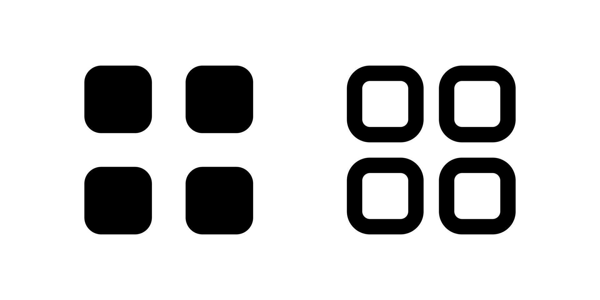 Grid View Icon Set. A black glyph and outline icon of a grid layout, indicating a view option. vector