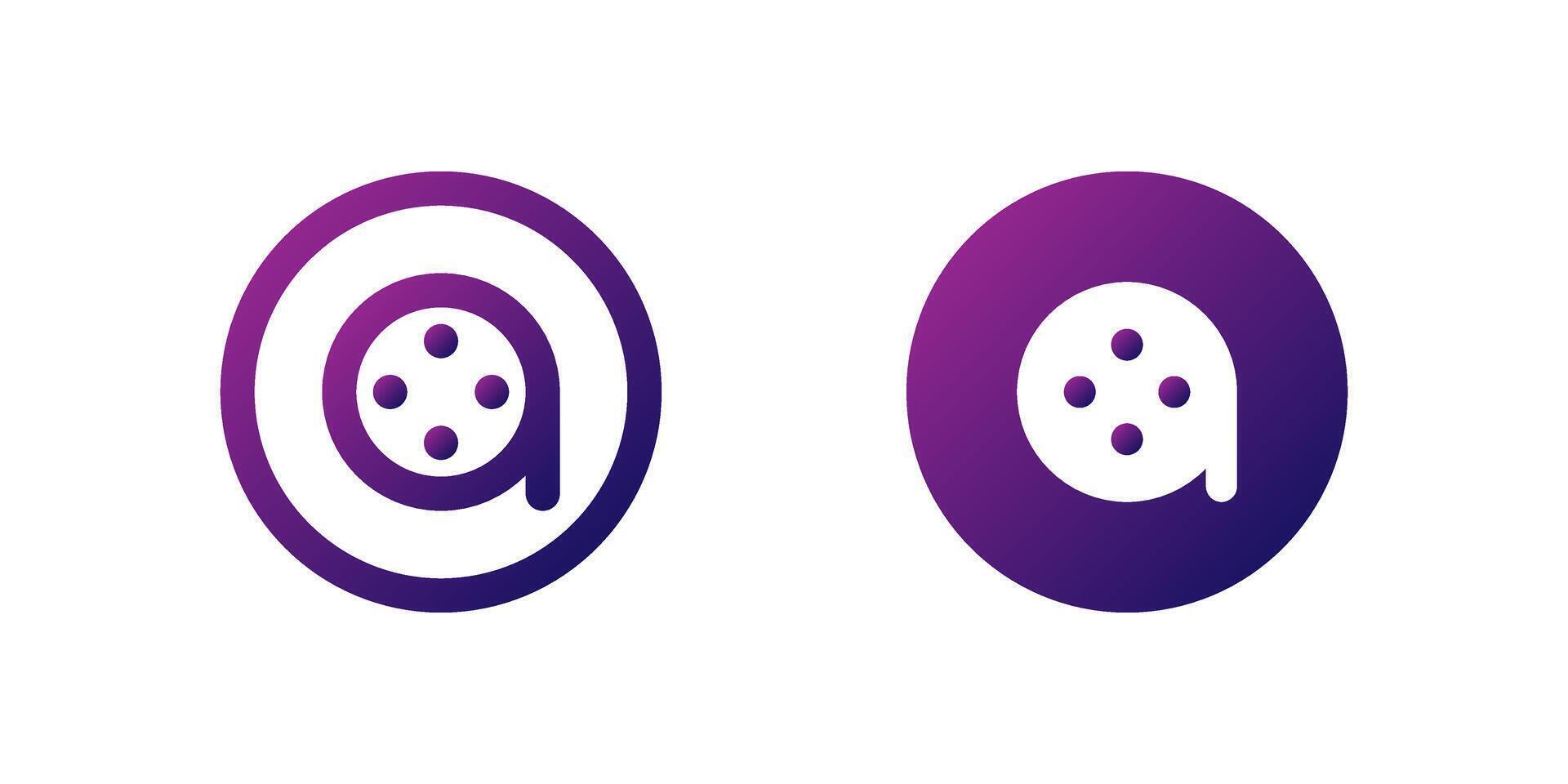 Film Strip Icon Set. A purple gradient icon of a film strip roll, representing files or recording functions in applications. vector