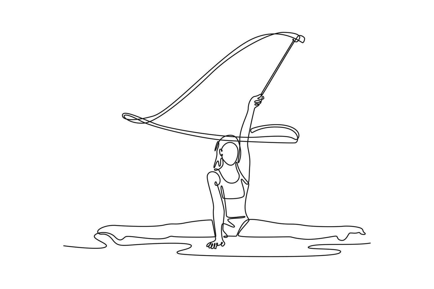 Single one line drawing beautiful and flexible graceful athlete rhythmic gymnastic artist dancing, doing stretch exercises. Beauty, art, sport. Continuous line draw design graphic illustration vector