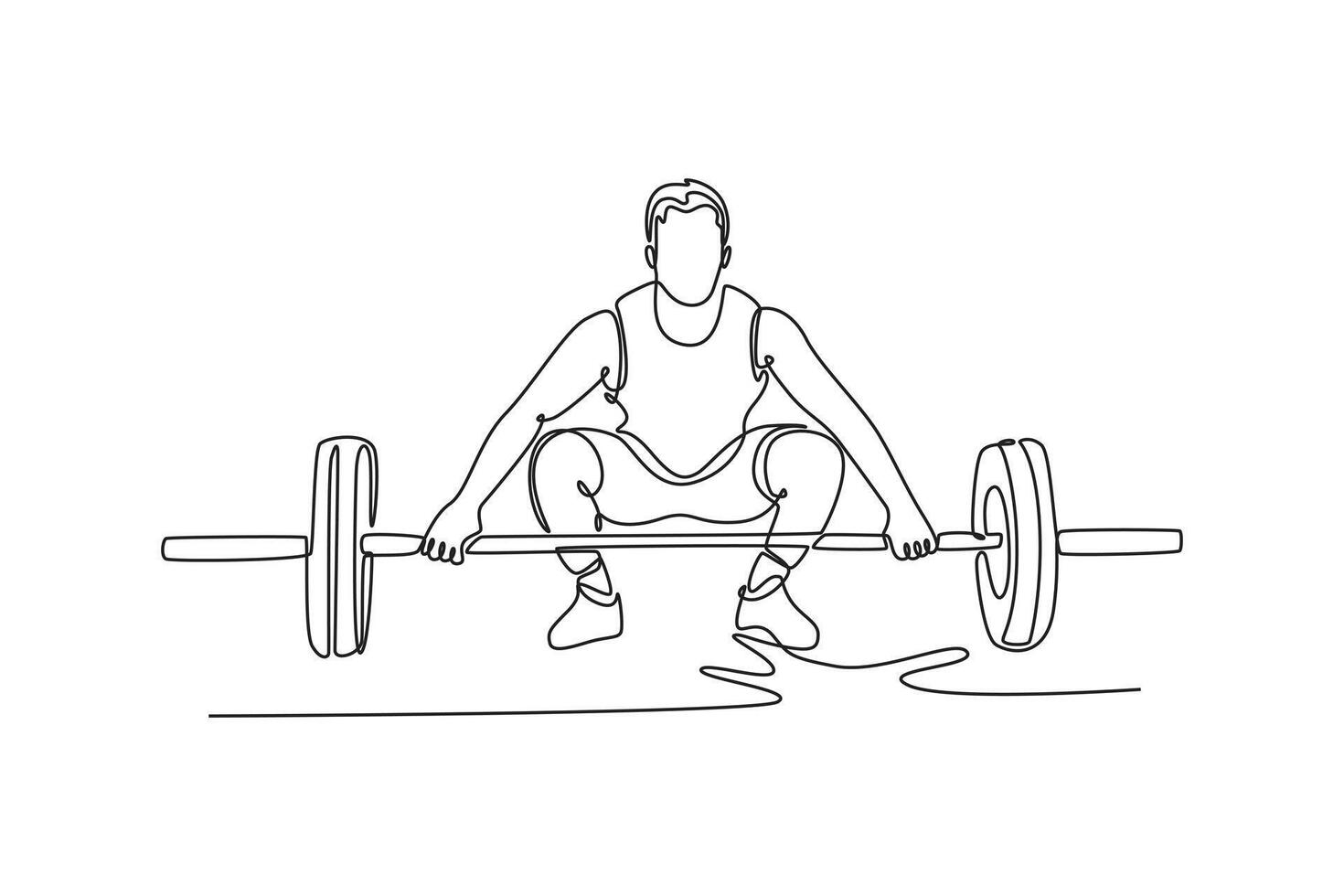 Continuous one line drawing sportsman doing deadlift for weightlifting training, exercise and intense workout. Athlete with equipment for wellness. Single line draw design graphic illustration vector