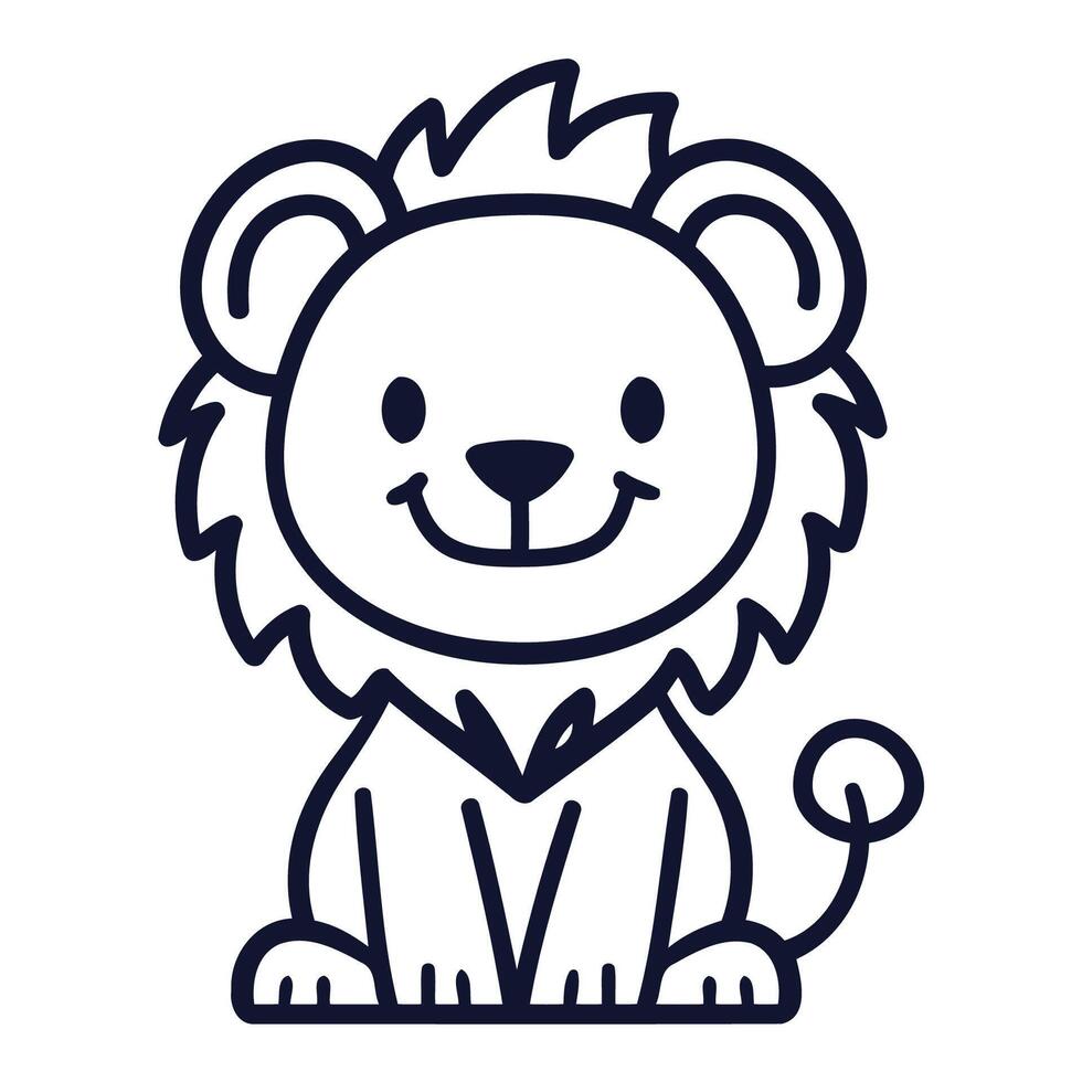 Simple Outline Lion with Big Smile vector