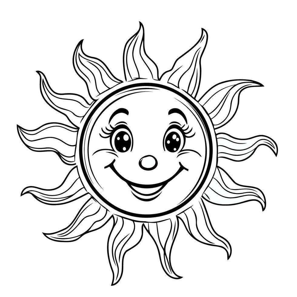 Bright Sun With Wavy Sunrays And Smile vector
