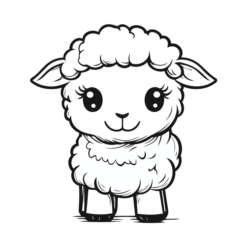 Smiling Fluffy Lamb with Large Eyes vector