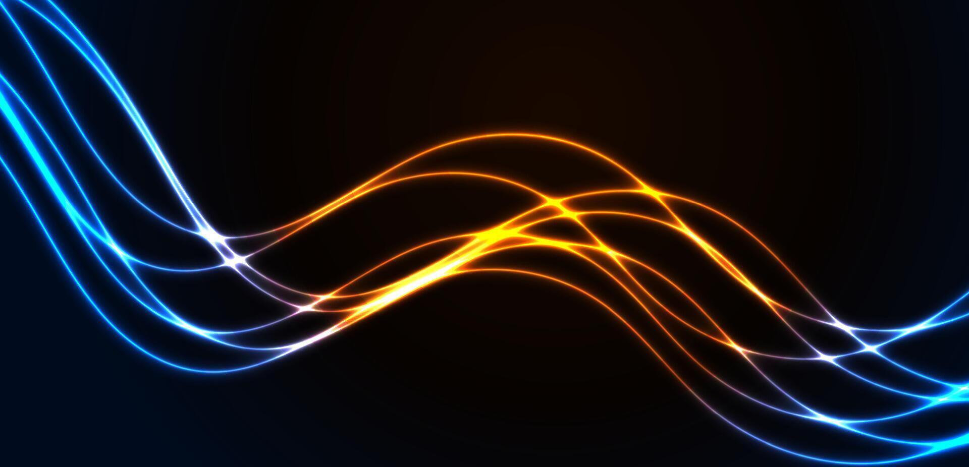 Blue orange neon waves abstract technology background vector